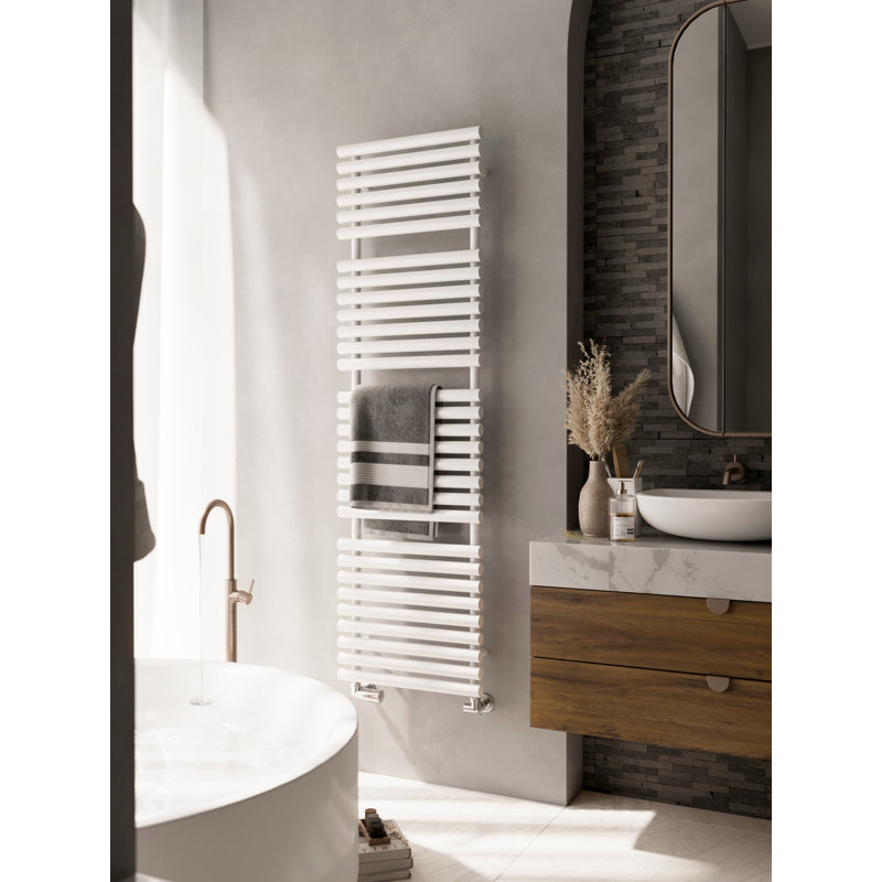 Rolo Towel Heated Towel Rail, White, 180cm H  x 52cm W x 12.7cm D