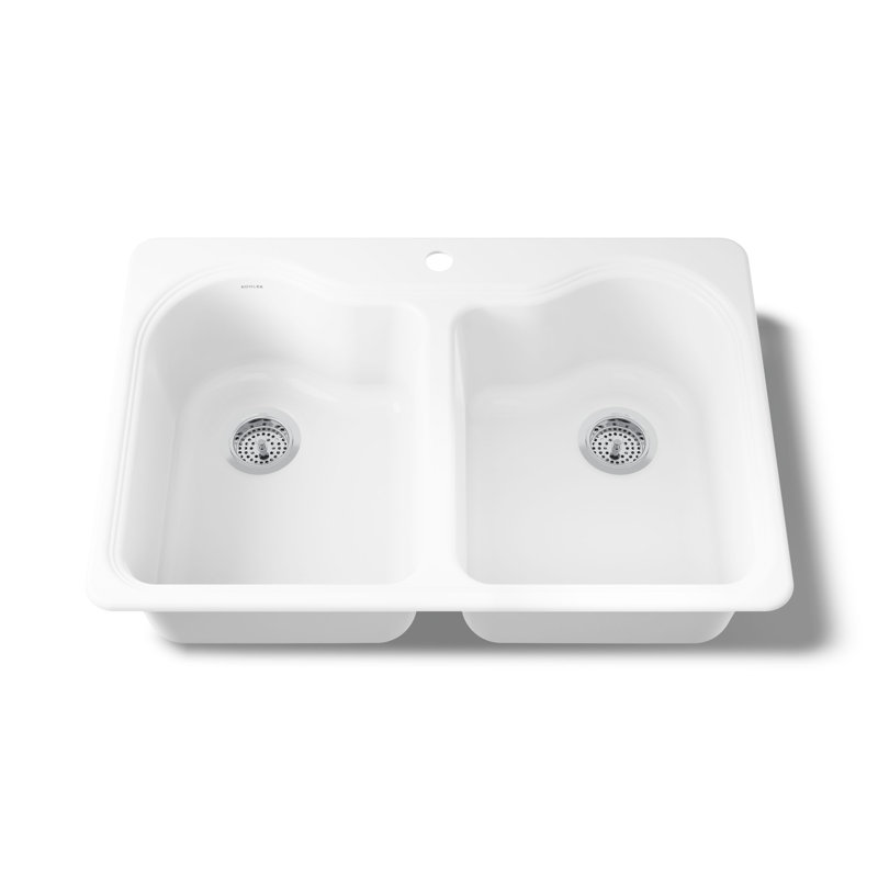 Hartland 33" L x 22" W x 9-5/8" Double Basin Drop-In Kitchen Sink, Basalt, 1 Hole