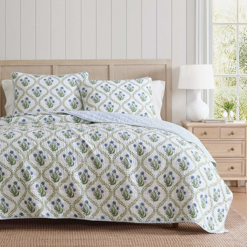 Ensemble de courtepointe réversible en coton Martha Stewart Chloe, Courtepointe pour grand lit + 2 taies décoratives