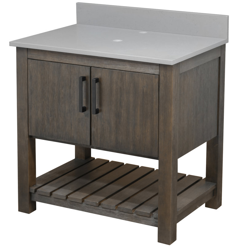 Meuble-lavabo simple de 30 po avec comptoir en quartz café et quincaillerie, Noir mat