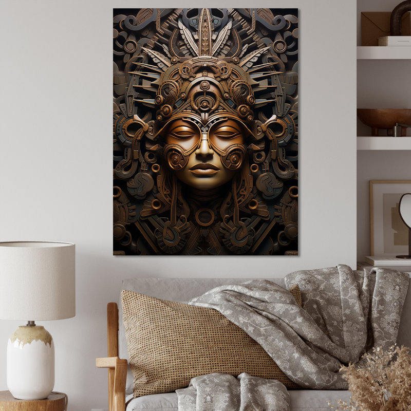 " Ancient Aztec Mask ", Wrapped Canvas, 20" H x 12" W x 1" D