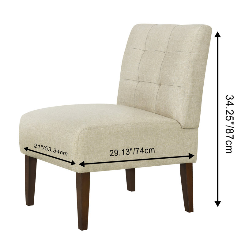 Morden Armless Accent Slipper Chair Set Of 2, With Pin Decor, Beige Polyester