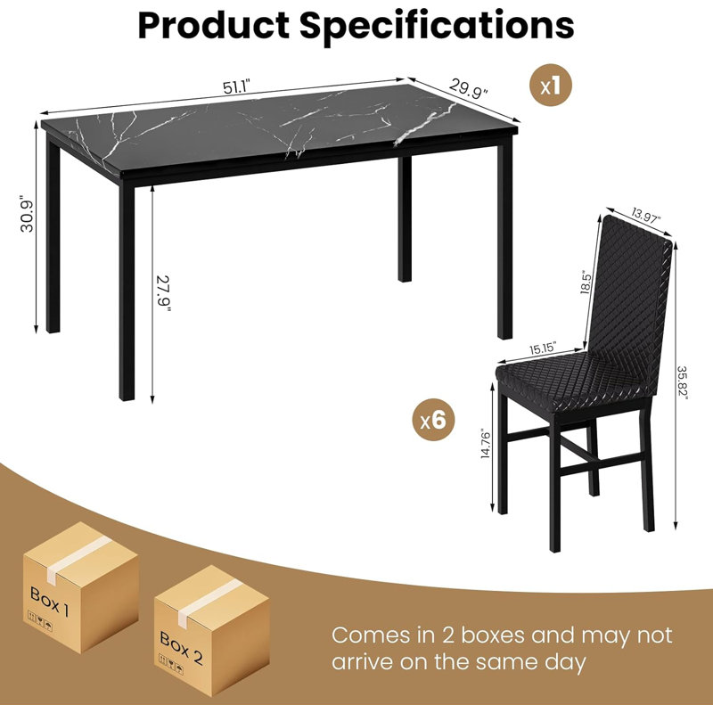 Ensemble de table et chaises Ellice, Noir, Noir