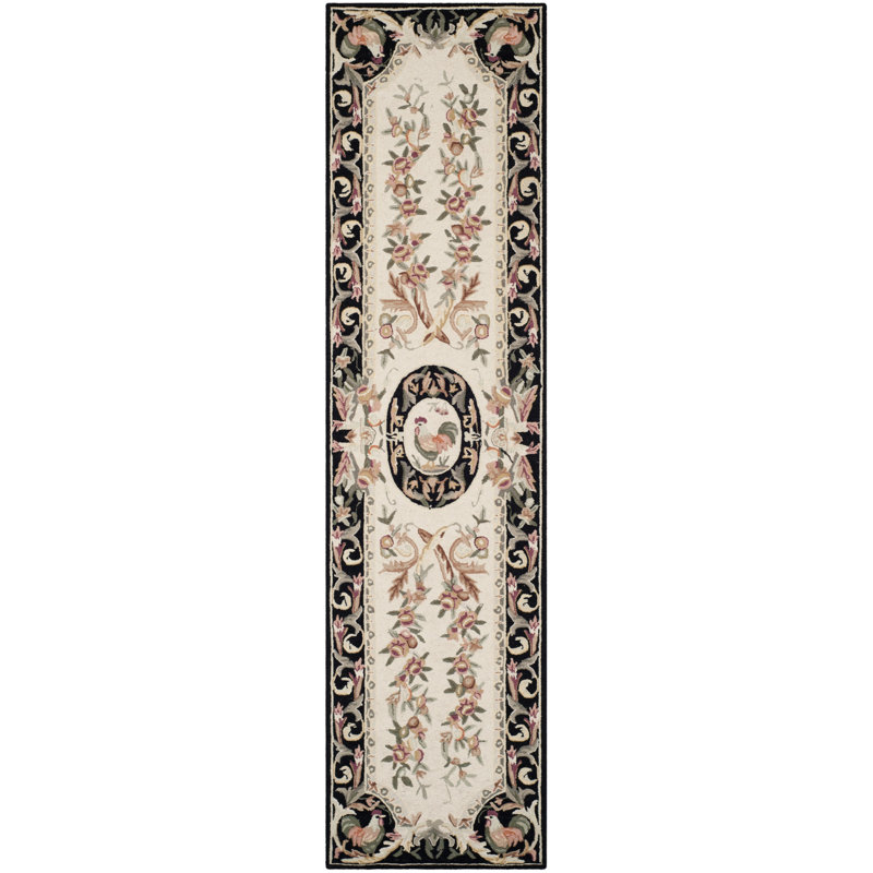 Kinchen Hand Hooked Wool Floral Rug, Runner 2'6" x 10'