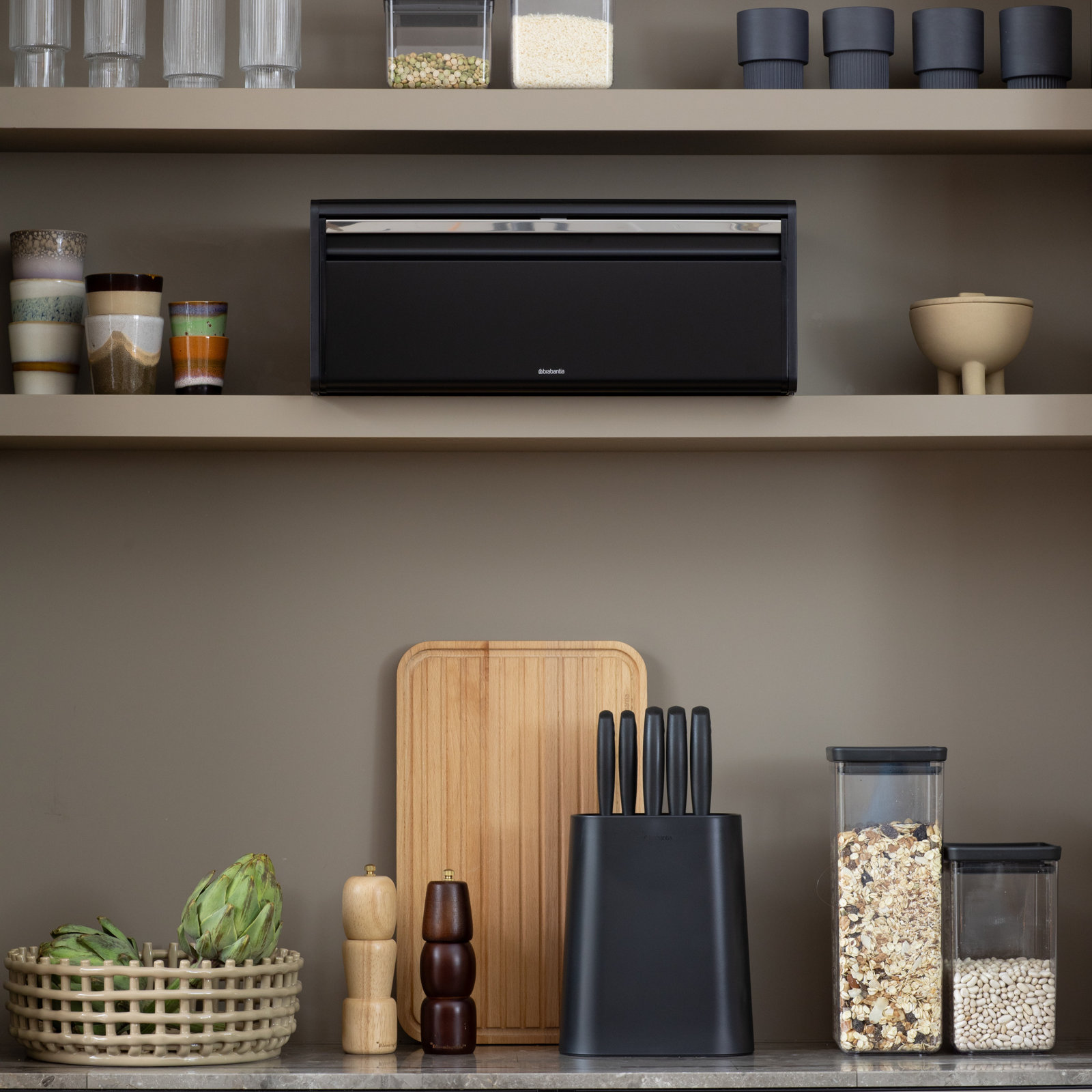 Brabantia Fall Front Bread Box, Matte Black