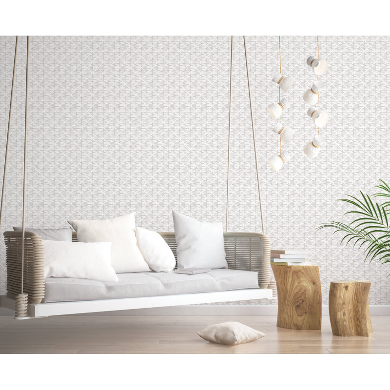 Bazaar Geometric Block Print Design 33' L x 21" W Wallpaper Roll, Light Gray