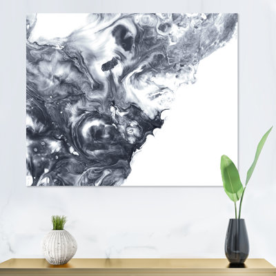 " Black And White Silver Liquid Abstract I " Painting Print