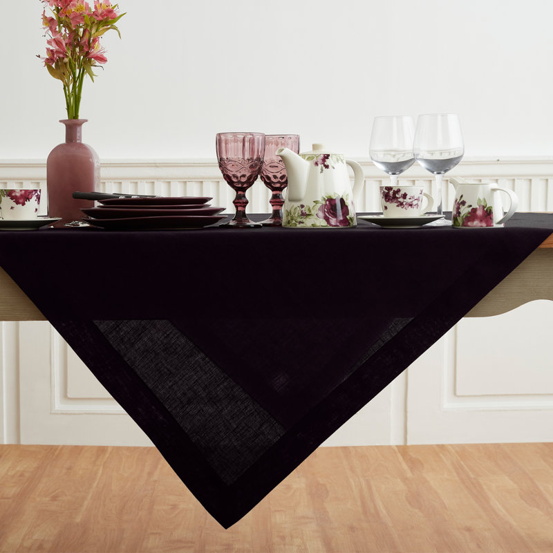 Fete - 100% Pure Linen Table Throw, Black, Solid Color