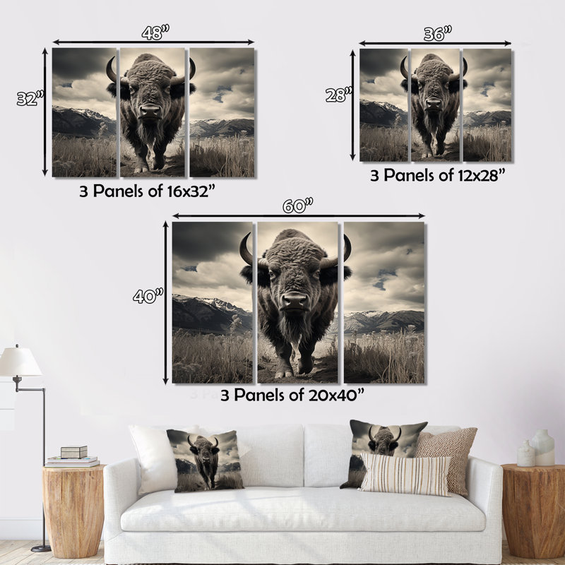 Bison Majestic Bison - animaux, ensemble d'impressions sur toile, H 40 po x l 60 po x P 1 po