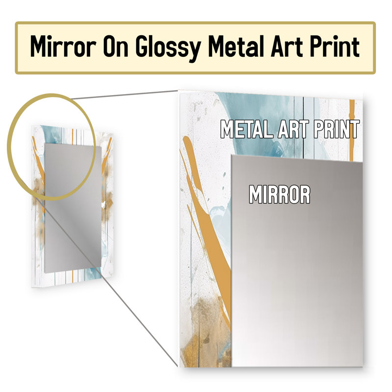 Élégance bleu sarcelle et or - miroir décoratif minimaliste, miroir mural moderne, impression d'art en métal, 32 po x 24 po