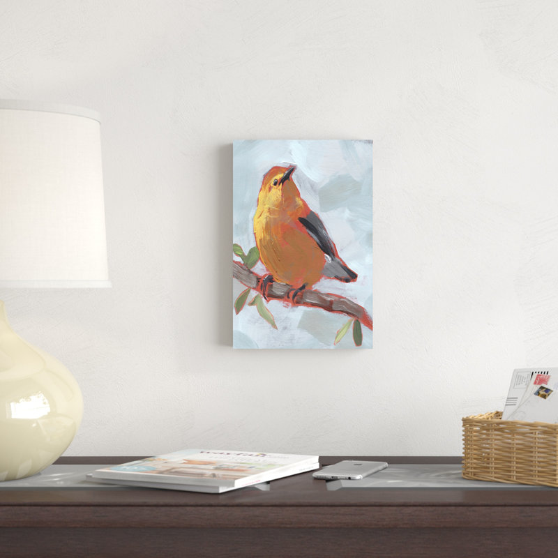 Oiseau chanteur peint III, H 12 po x l 8 po