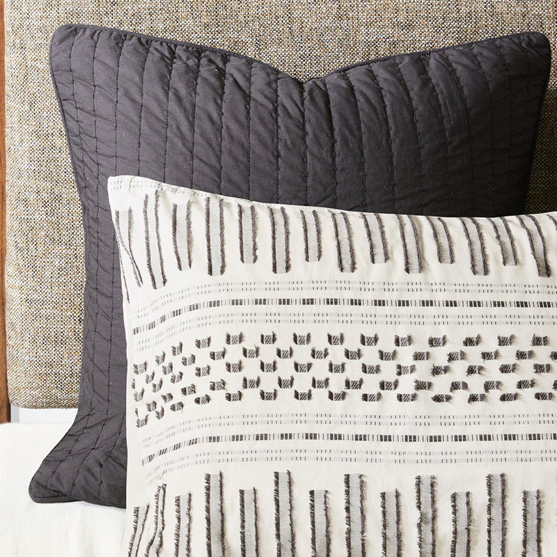 Housse de couette 100% pur coton pour lit double et grand lit double gris anthracite avec coins à rayures horizontales
