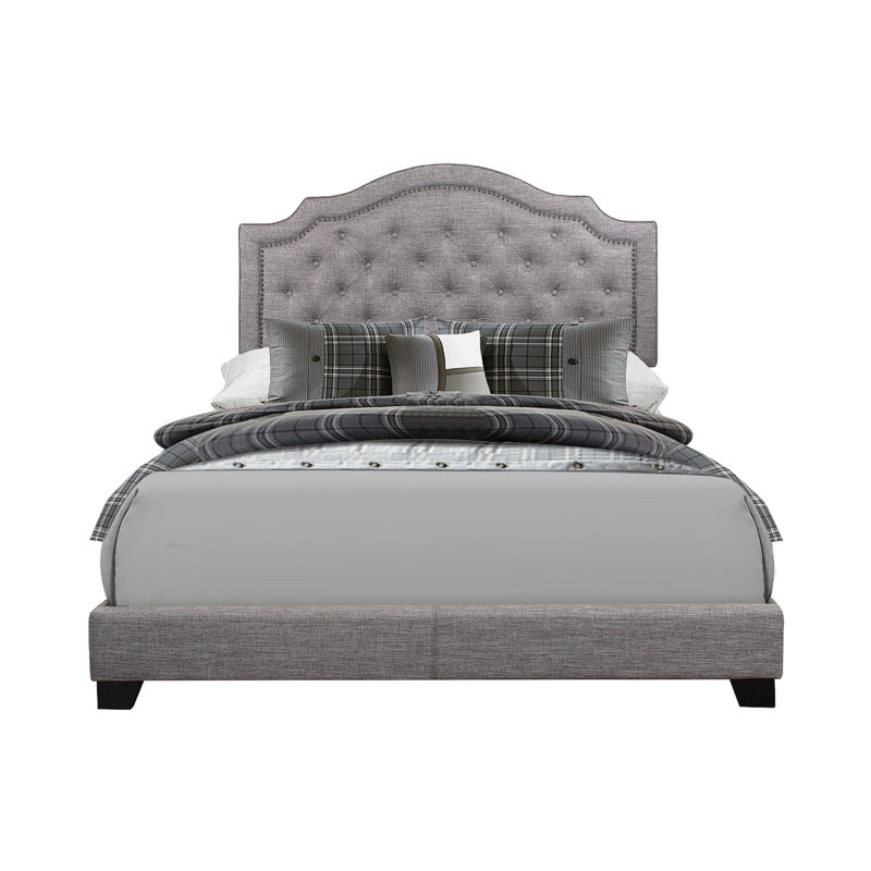 Kiraz Upholstered Wingback Bed, Gray, King
