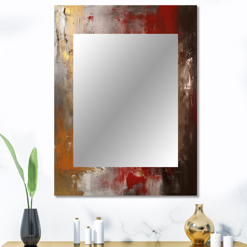 Ancient Italian Revelations In Gold And Red I - Abstract Painting Decorative Mirror, Gold Wall Mirror, Printed Metal Art