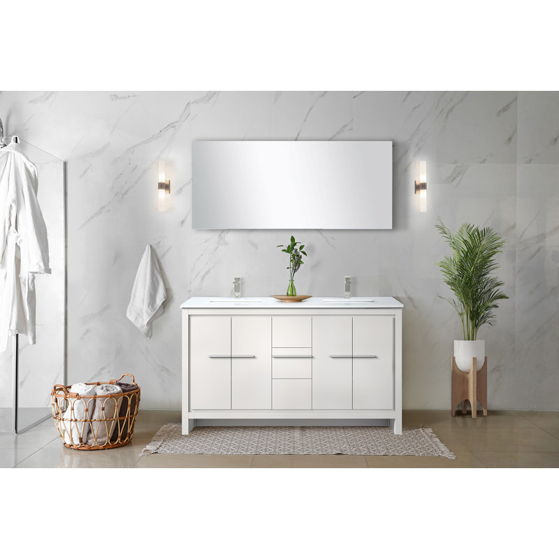 Lafarre 60" W x 20" D Double Bath Vanity Faucet Set, White, White Quartz