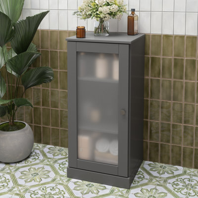 100% Solid Wood 16.5" Bathroom Cabinet with Frosted Glass Door and Adjustable Shelves