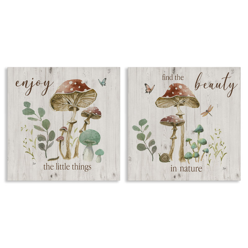 «Enjoy Beauty Mushroom», ensemble de 2 toiles murales par Nan, H 24 po x l 24 po