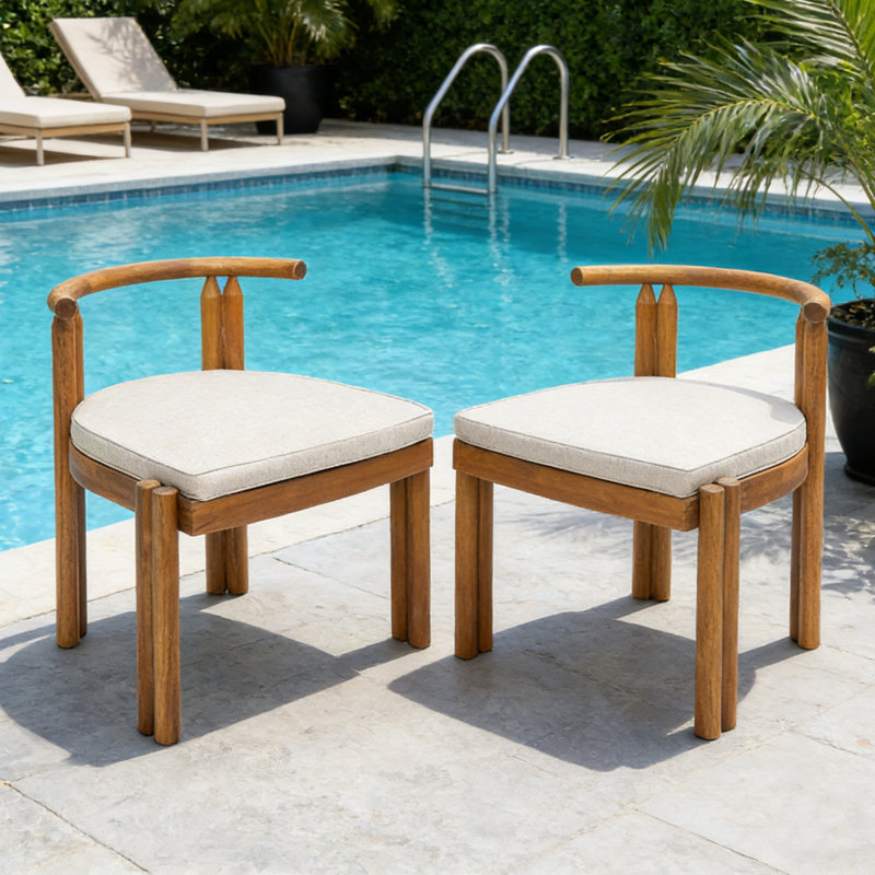 Ensemble de 2 chaises de salle à manger en bois massif sans accoudoirs avec coussins Doven