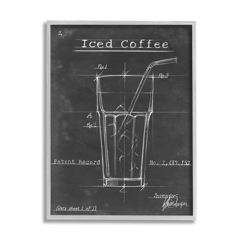 Schéma de brevet de café glacé par Ethan Harper - impression sur bois, H 20 po x l 16 po x P 1,5 po