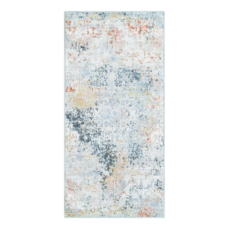 Tapis gris / bleu marine / taupe en polyester tissé à la machine Massie, Tapis de couloir 2 pi x 4 pi 1 po