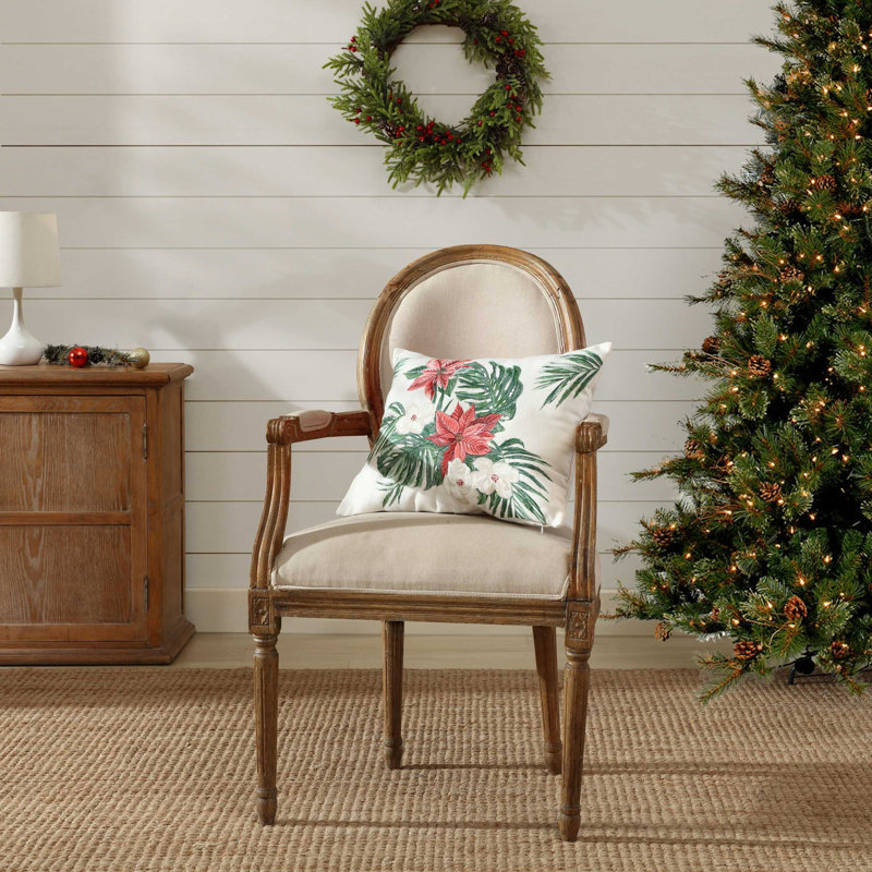 Pillow Cover & Insert, Red/Green/White Floral, Rectangular, 15" H x 20" W