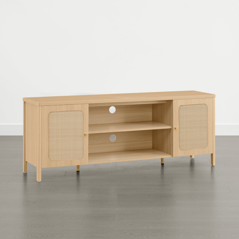  Meuble télé avec portes en rotin et rangement ouvert pour téléviseurs de 70 po ou moins Boho , Chêne