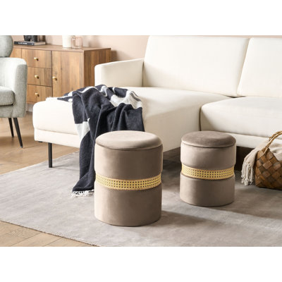 Amarjit 34cm Wide Velvet Round Solid Colour Pouffe Ottoman with Storage