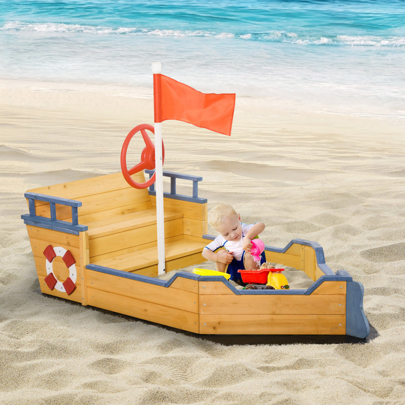 Outsunny 62.25'' x 18'' Solid Wood Novelty Sandbox, Natural 