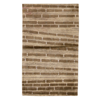 Hand Knotted Wool Area Rug in Gold