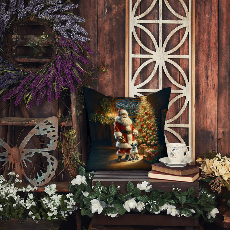 Coussin Boxer and Santa Claus, H 14 po x l 14 po