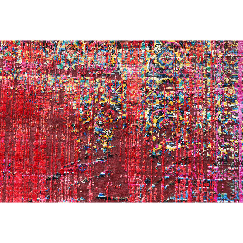 Hand Knotted Abstract Area Rug in Black/Blue/Red, Rectangle 10' x 14'