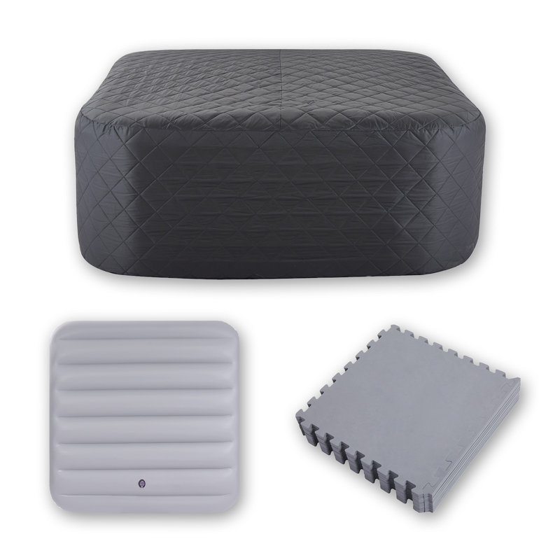 3-Piece Cec Insulation Set For Inflatable Hot Tub , Suit For Square Inflatable Spa, Outdoor Spa Inflatable Cover Square Top Lid ,Insulation Cover,Hot Tub Mat