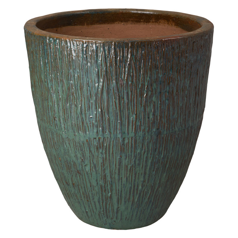 Pot à fleurs en céramique Efkea, H 29,5 po x l 26 po x P 26 po, Bleu sarcelle