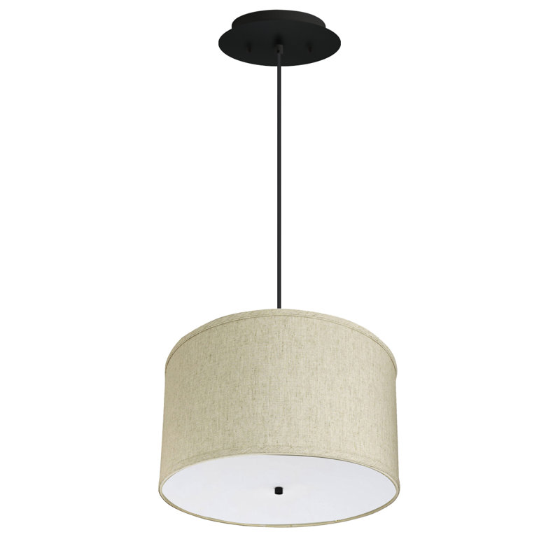 Abat-jour tambour en lin blanc avec diffuseur l 16 po avec cordon noir, Blanc, H 9 po x l 16 po x P 16 po, Noir