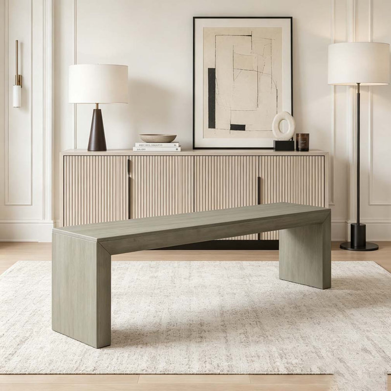 Banc de salle à manger en bois, Grey+Taupe1, 63inch