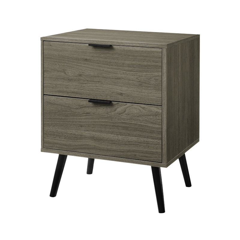 Zena Nightstand Side End Table, 2 Drawers, Rustic Gray Finish 19 Inch, Gray