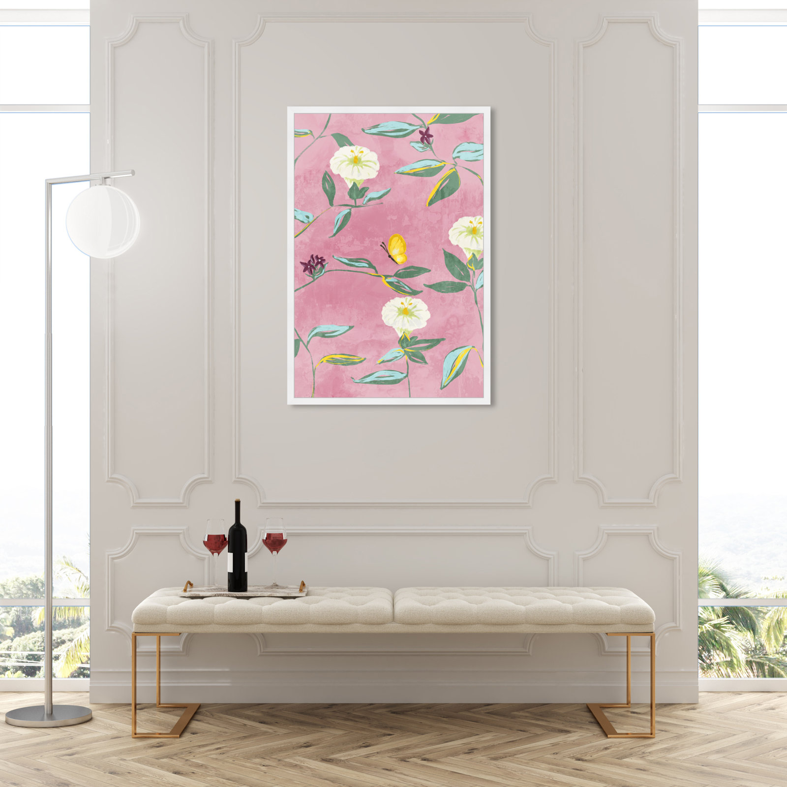 Floral Spring Tapestry Pattern Print, 47" H x 32" W, White