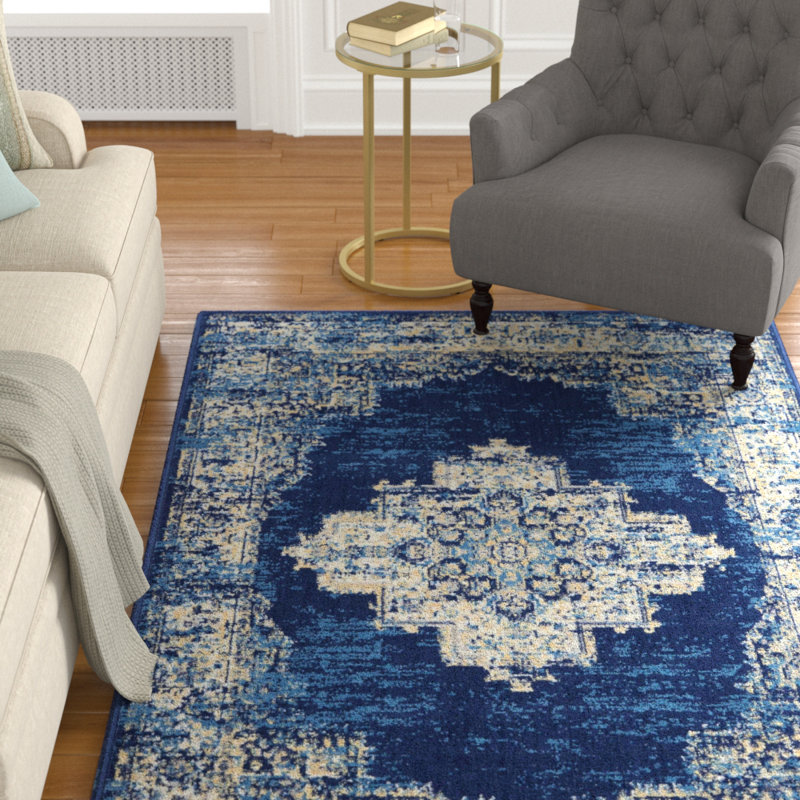 Burnie Oriental Blue/White Area Rug, Rectangle 3'9" x 5'9"