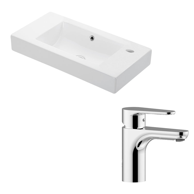 Lavabo de salle de bain vasque rectangulaire en céramique blanche avec robinet et trop-plein Minimal
