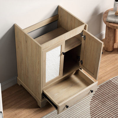 Prêt à assembler: meuble-lavabo en bois de 24 po de largeur, base de lavabo sans lavabo, robinet, poignées ou dessus, charnières réglables à six voies et porte à motif floral attrayant