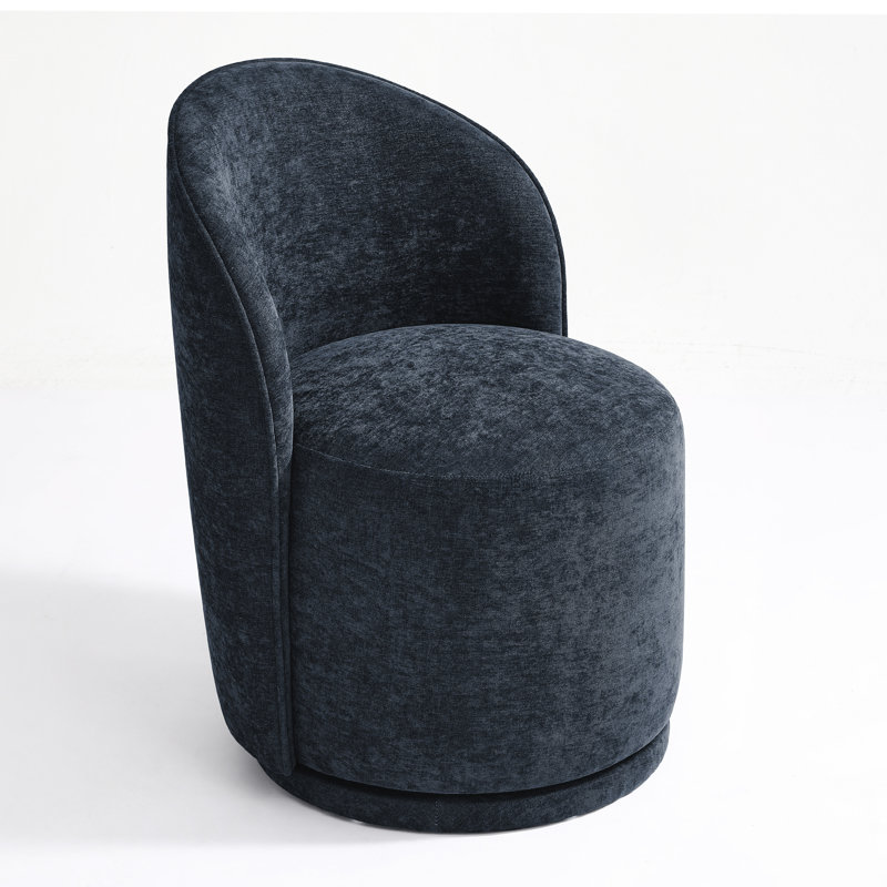 Upholstered Modern Navy Polyester Blend Barrel Swivel Side Dining Chair, Navy Cotton Linen