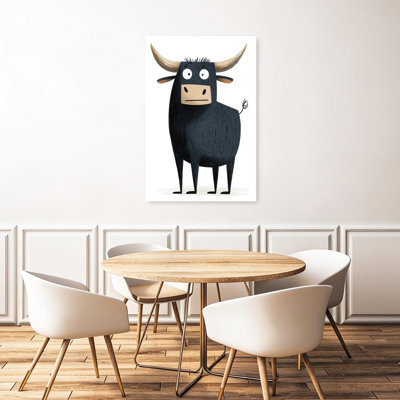 Funny Cartoon Bull Abstract Contemporary Bull Landscape Nature Wall Art Print 1 Piece Wrapped Canvas Wall Art