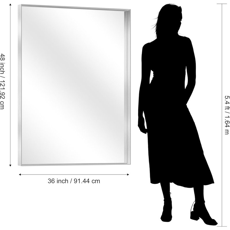 Miroir de salle de bain Silver, Argent argent, 48 po x 36 po, Rectangulaire