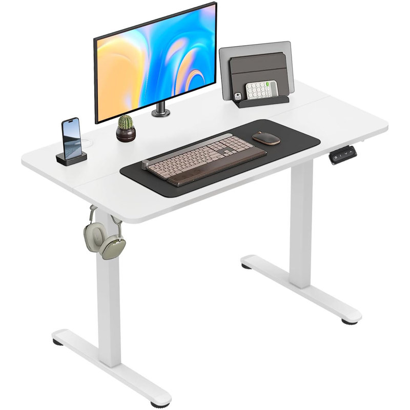 Alvana Adjustable Metal Base Standing Desk, 116cm H x 100cm W x 60cm D, White, White