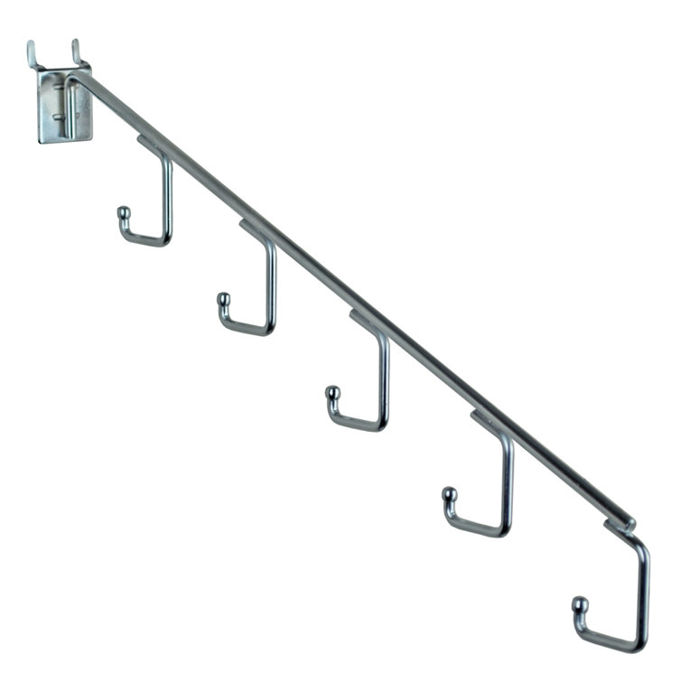 15"L Five Hook Chrome Waterfall Faceout Hook. 1.25" Between Each Station: Hooks 0.25" Diameter, 10-Pack