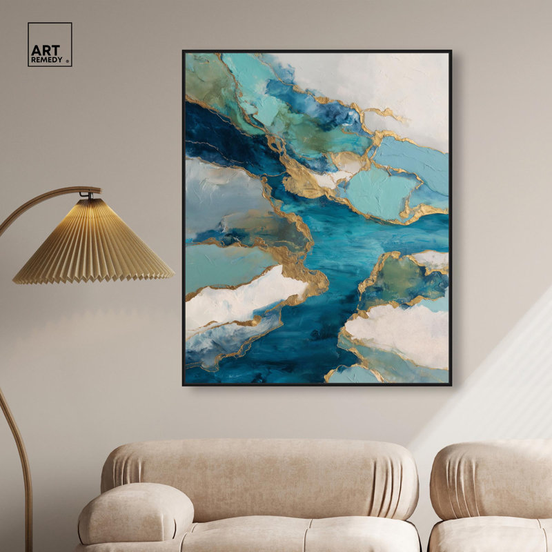 Décoration murale géode imprimée sur toile Gilded River Delta I par Art Remedy, cadre noir, 36 x 45, H 46 po x l 37 po
