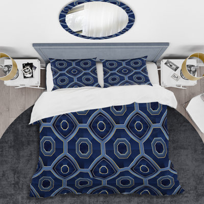 Ensemble de housse de couette moderne Blue Gold Octagon IV - Modern