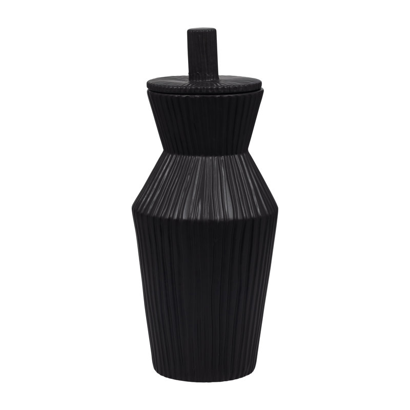 Vase à couvercle en grès Chambre, Noir, H 20 po x l 8 po x P 8 po