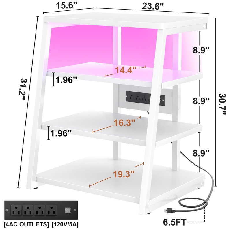 4-Tier AV Media Stand with Power Strips, White