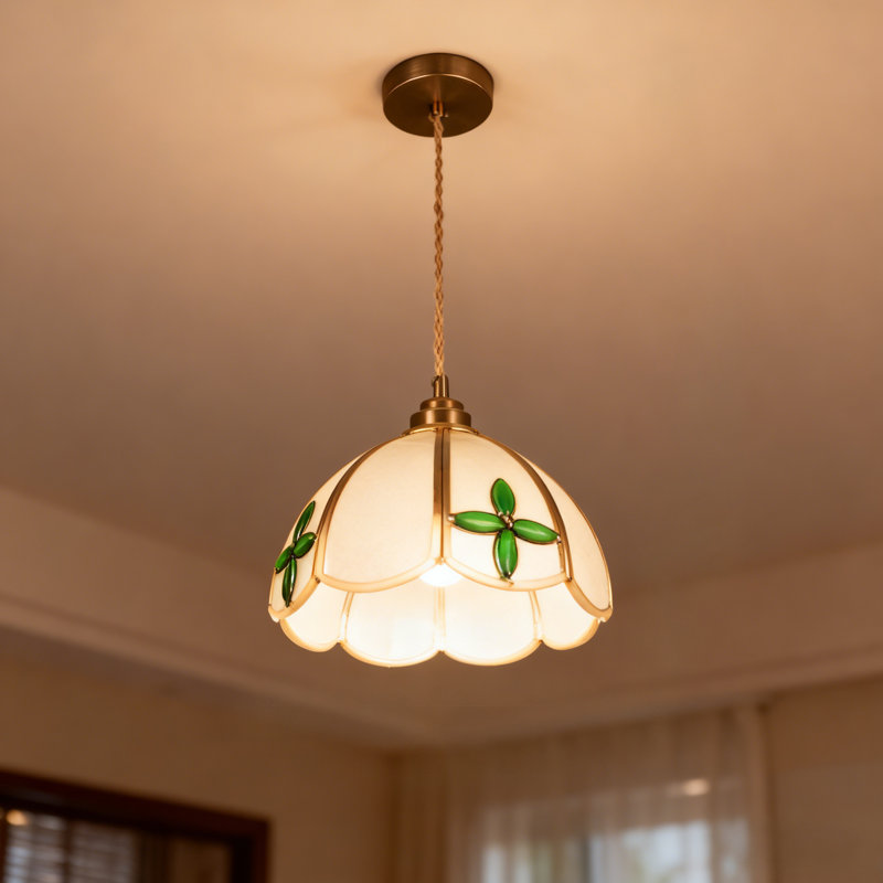 1-light Glass Pendant Light With Bulb (four-leaf Clover Design)